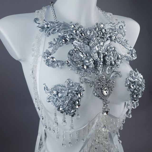 "Ice" Silver Filigree & Beading Body Jewellery with Nipple Pasties