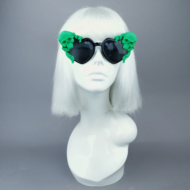 "Doom" Green Skull Black Heart Shaped Sunglasses
