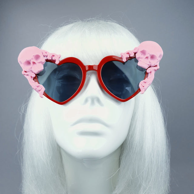 "Doom" Pink Skull Red Heart Shaped Sunglasses