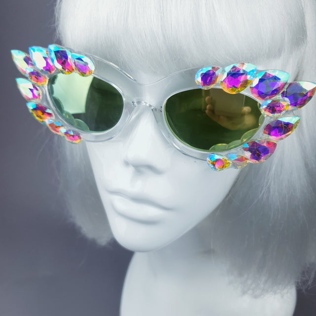 "Sparkle" Iridescent Jewel Cats Eye Sunglasses