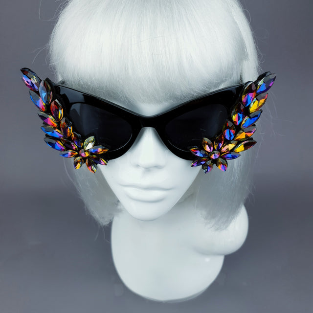 "Krystallos" Iridescent Jewel Cats Eye Sunglasses
