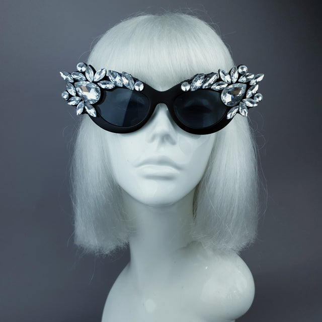 "Diamanda" Clear Diamante Jewel Cats Eye Sunglasses