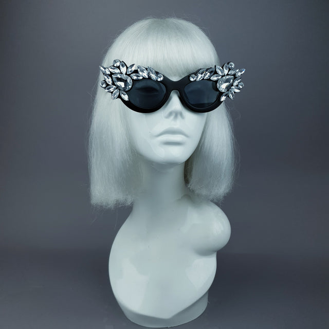 "Diamanda" Clear Diamante Jewel Cats Eye Sunglasses