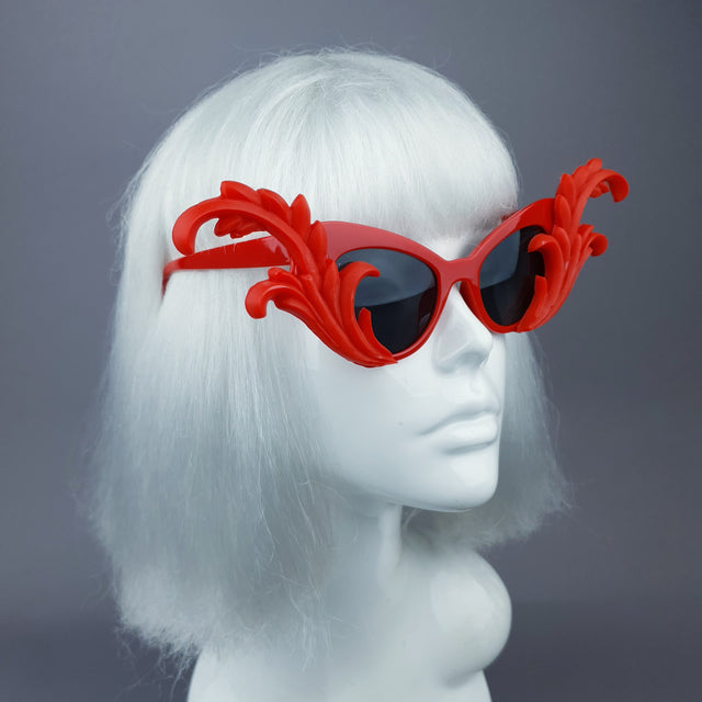 "Kokoro" Red OTT Filigree Statement Sunglasses