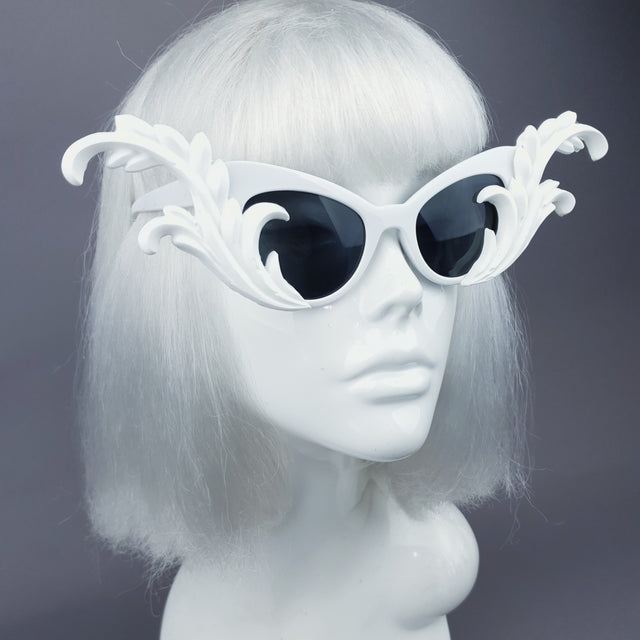 "Kokoro" White OTT Filigree Statement Sunglasses