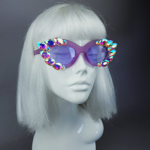 "Sparkle" Iridescent Purple Jewel Cats Eye Sunglasses