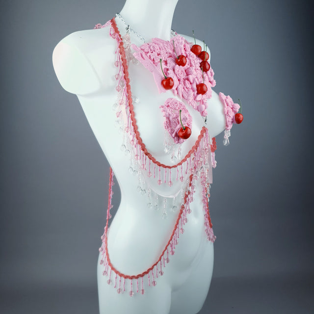 "Maria's Dream" Pink Cherry Filigree & Beading Body Jewellery with Nipple Pasties