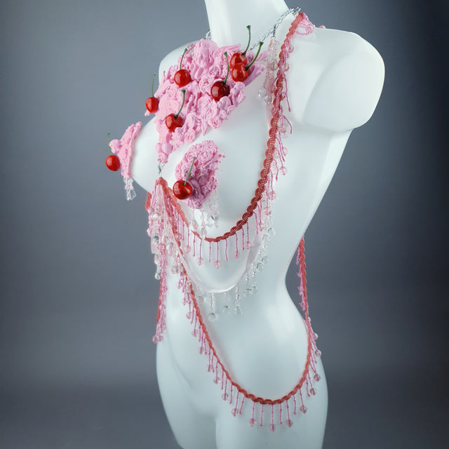 "Maria's Dream" Pink Cherry Filigree & Beading Body Jewellery with Nipple Pasties