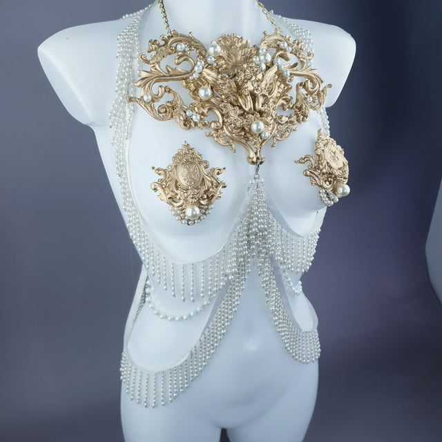 Acadia" Gold Filigree & Pearl Harness Body Jewellery & Pasties.
