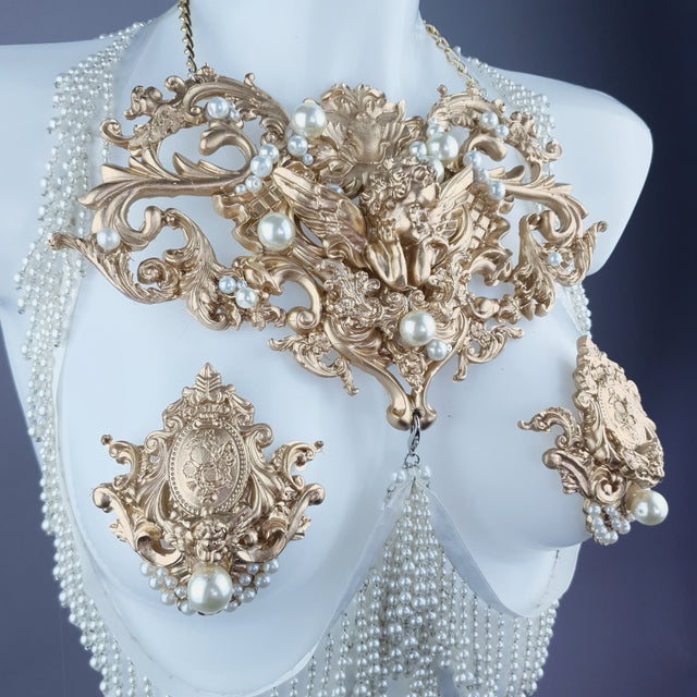 Acadia" Gold Filigree & Pearl Harness Body Jewellery & Pasties.
