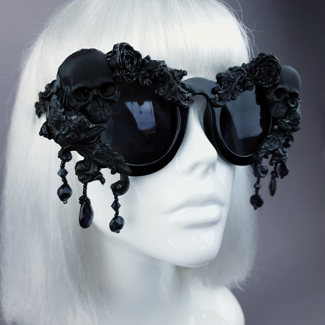 "Wednesday" Black Skull Filigree Beading Ornate Sunglasses
