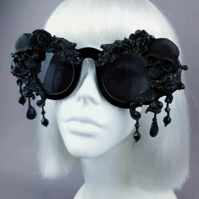 "Wednesday" Black Skull Filigree Beading Ornate Sunglasses