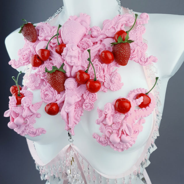 "Lick" Pink Cherry Filigree & Beading Body Jewellery with Nipple Pasties