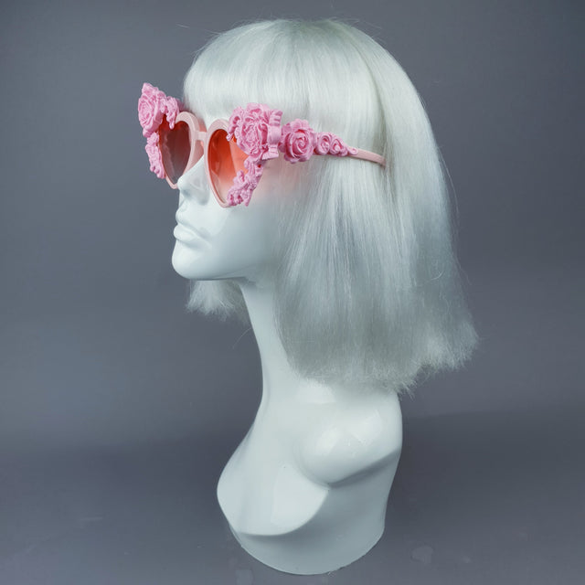 "Lisha" Pink Rose & Filigree Heart Shaped Sunglasses