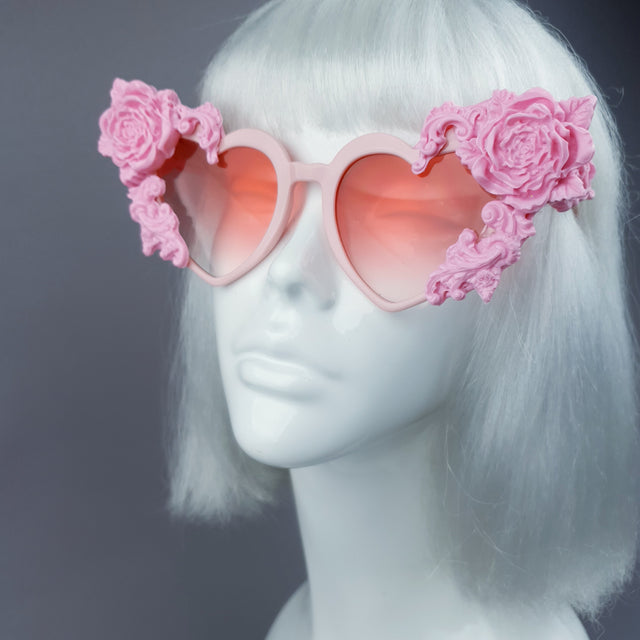 "Lisha" Pink Rose & Filigree Heart Shaped Sunglasses