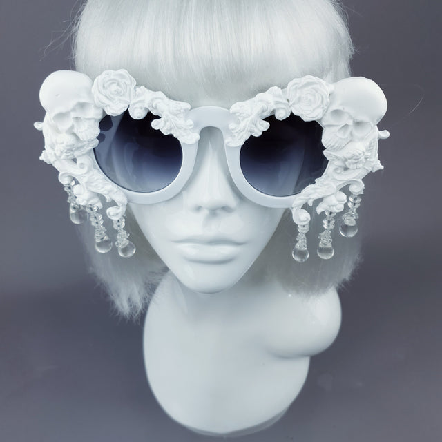 "Wednesday" White Skull Filigree Beading Ornate Sunglasses