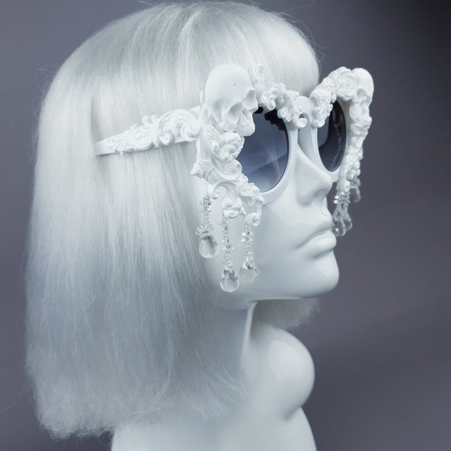 "Wednesday" White Skull Filigree Beading Ornate Sunglasses