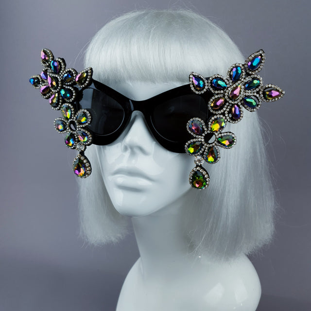 "Exxtra" Iridescent Diamante Jewel Cats Eye Sunglasses