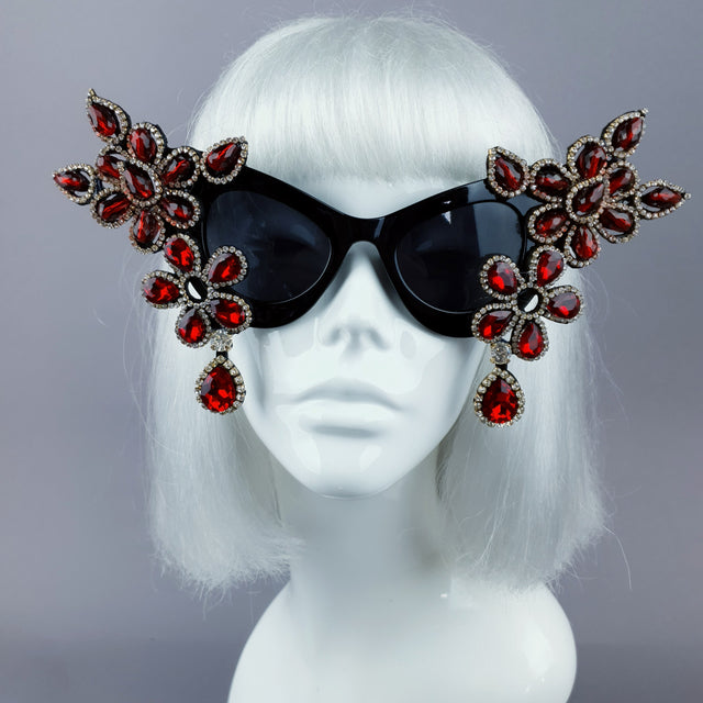 "Exxtra" Red Diamante Jewel Cats Eye Sunglasses