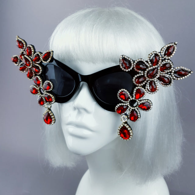 "Exxtra" Red Diamante Jewel Cats Eye Sunglasses