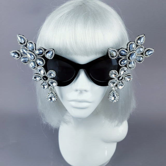 "Exxtra" Silver Diamante Jewel Cats Eye Sunglasses