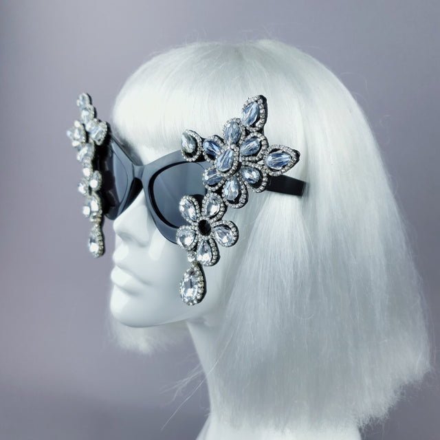 "Exxtra" Silver Diamante Jewel Cats Eye Sunglasses