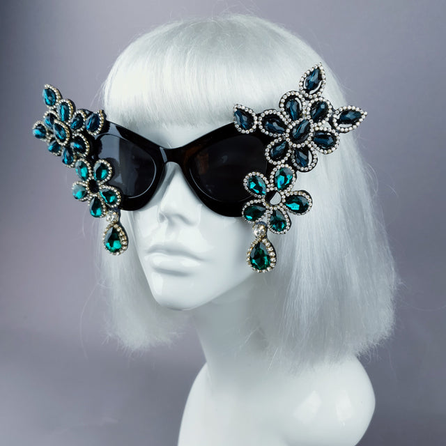 "Exxtra" Teal Diamante Jewel Cats Eye Sunglasses