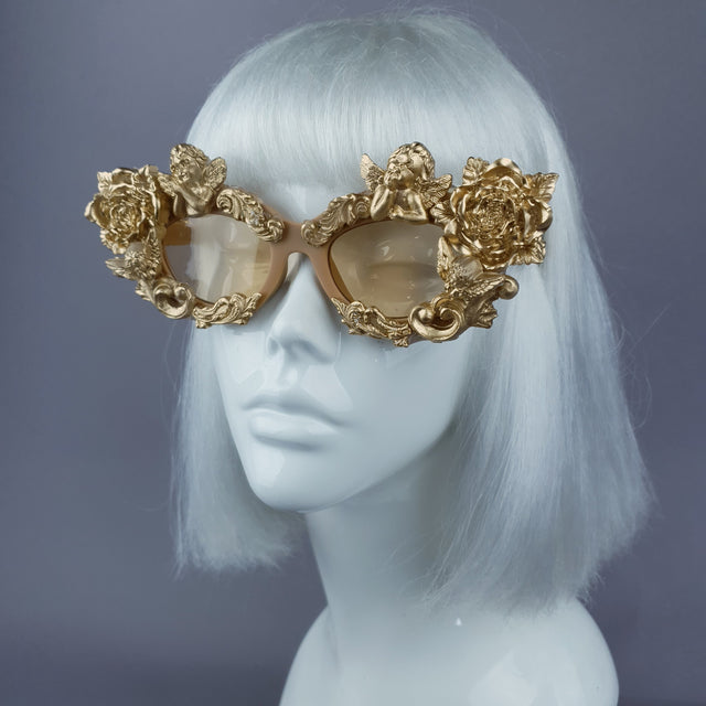 "Immortal" Gold Angel, Rose & Filigree Catseye Sunglasses