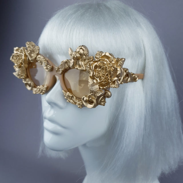 "Immortal" Gold Angel, Rose & Filigree Catseye Sunglasses