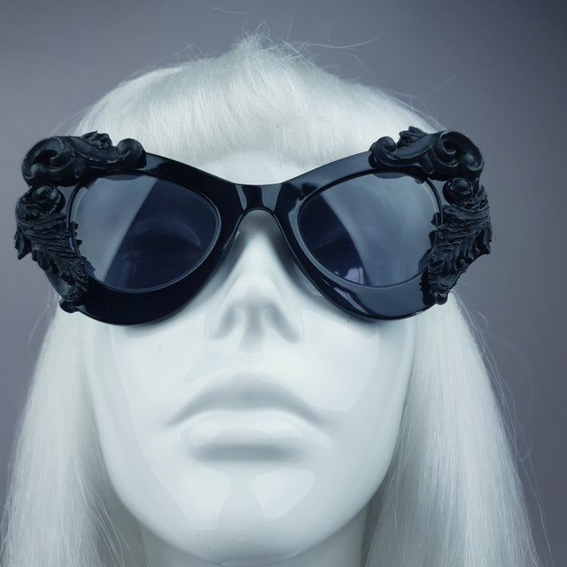 "Amara" Black Filigree & Scissors Catseye Sunglasses