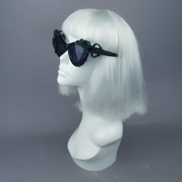 "Amara" Black Filigree & Scissors Catseye Sunglasses