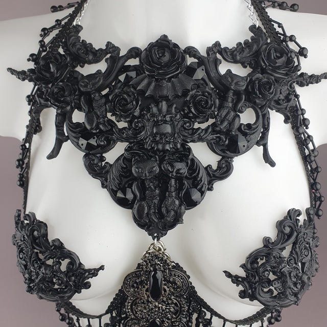 "Vasilissa" Black Filigree & Beading Jewellery Harness with Nipple Pasties
