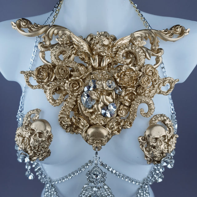 "Salome" Gold Diamante Filigree Jewellery Harness with Nipple Pasties