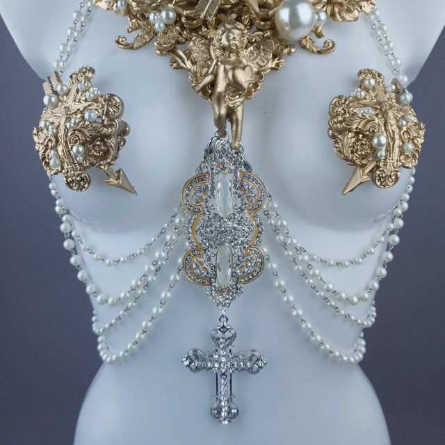 "Yeosin" Gold & Pearl Filigree & Beading Jewellery Harness with Nipple Pasties