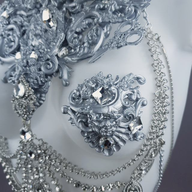"Deusa" Silver Diamante Filigree & Beading Jewellery Harness with Nipple Pasties