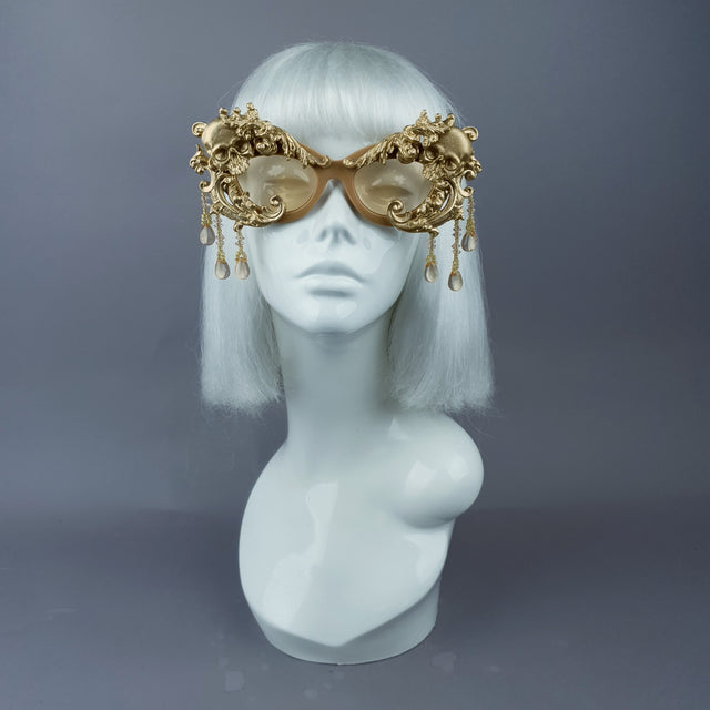 "D'or" Gold Skull & Filigree, Beading Catseye Sunglasses