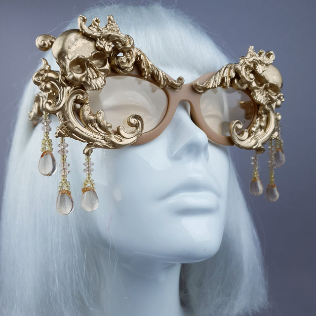 "D'or" Gold Skull & Filigree, Beading Catseye Sunglasses