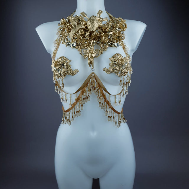 "Sacris" Gold & Jewel Filigree & Beading Jewellery Harness with Pasties