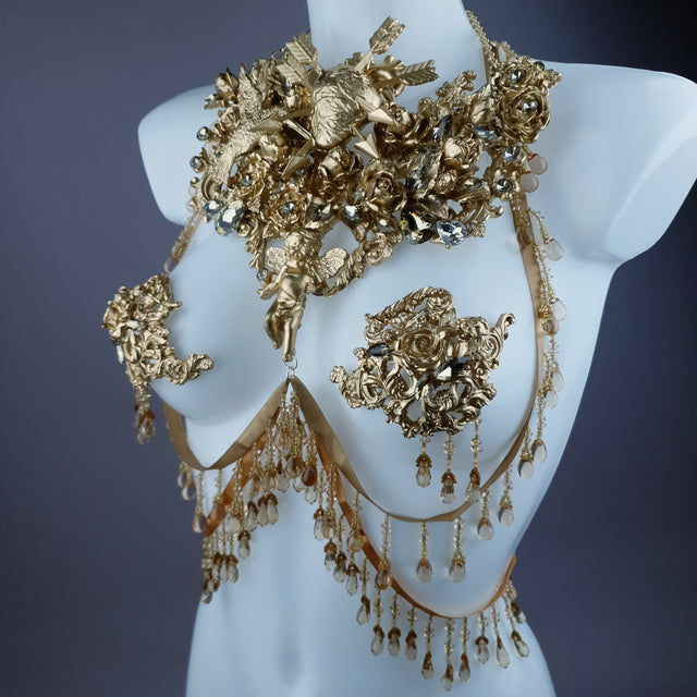 "Sacris" Gold & Jewel Filigree & Beading Jewellery Harness with Pasties