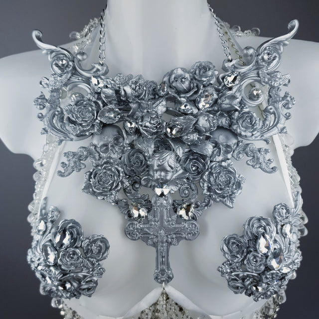 "Seduir" Silver Diamante Filigree Jewellery Harness with Pasties