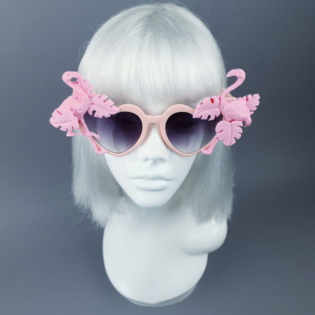 "Fenicottero" Pink Flamingo & Leaf Heart Shaped Sunglasses