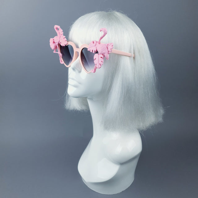 "Fenicottero" Pink Flamingo & Leaf Heart Shaped Sunglasses