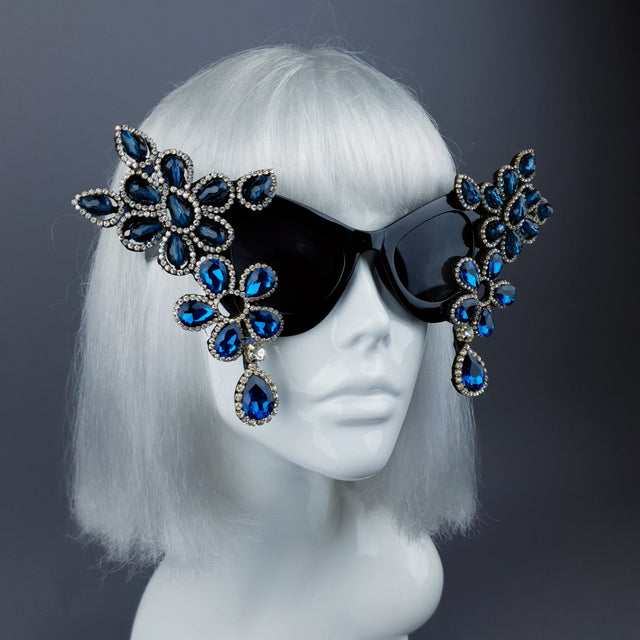"Exxtra" Blue Diamante Jewel Cats Eye Sunglasses