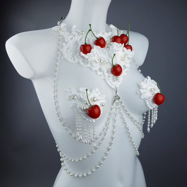 "Budino" Cherry & Cream  Filigree & Jewellery Harness with Pasties