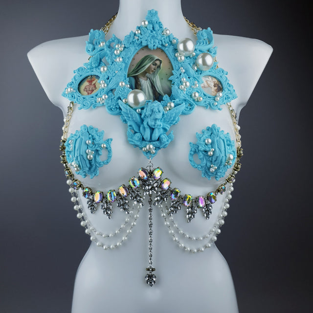 "Santua" Pastel Blue Virgin Mary & Pearl Filigree Jewellery Harness & Pasties