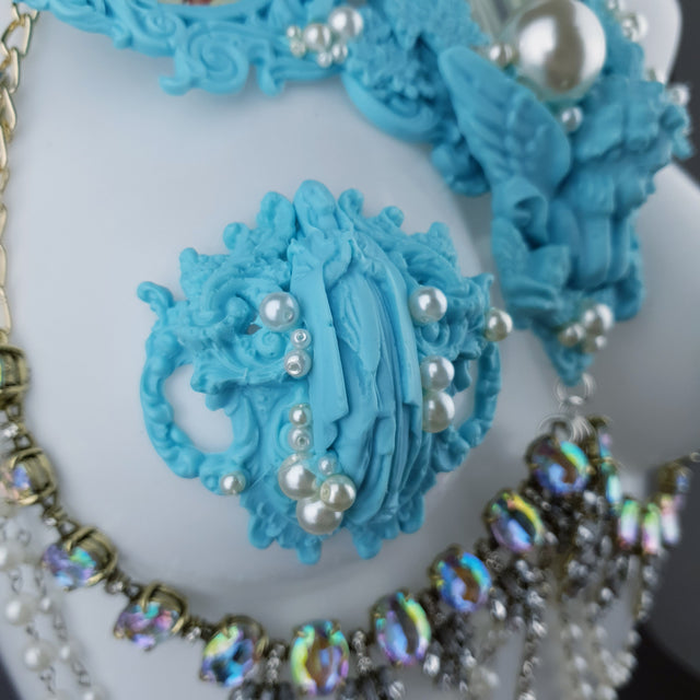 "Santua" Pastel Blue Virgin Mary & Pearl Filigree Jewellery Harness & Pasties