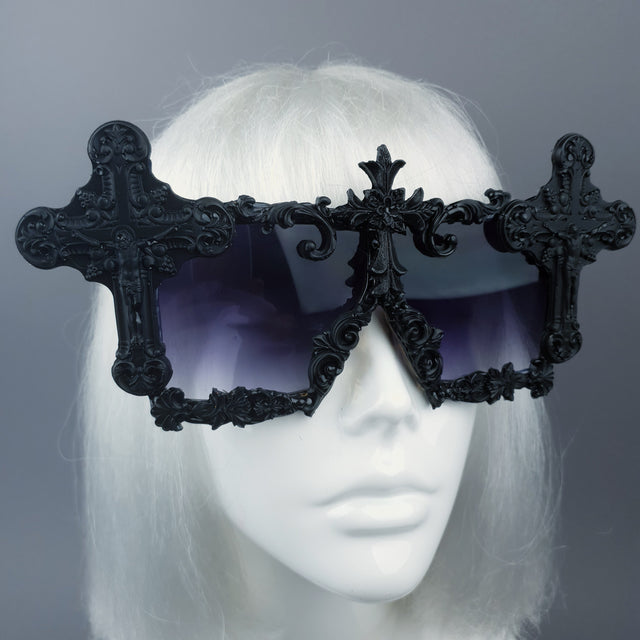 "Ritual" Black Crosses Filigree Unisex Sunglasses