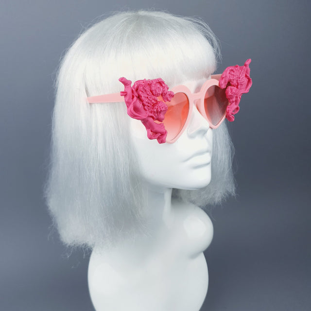 "Luxure" Pink Cherub & Filigree Heart Shaped Sunglasses
