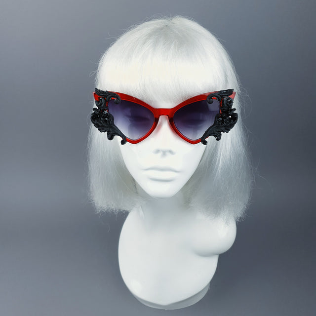 "Vampyr" Red & Black Filigree Catseye Sunglasses