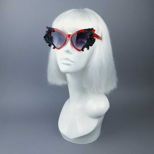 "Vampyr" Red & Black Filigree Catseye Sunglasses